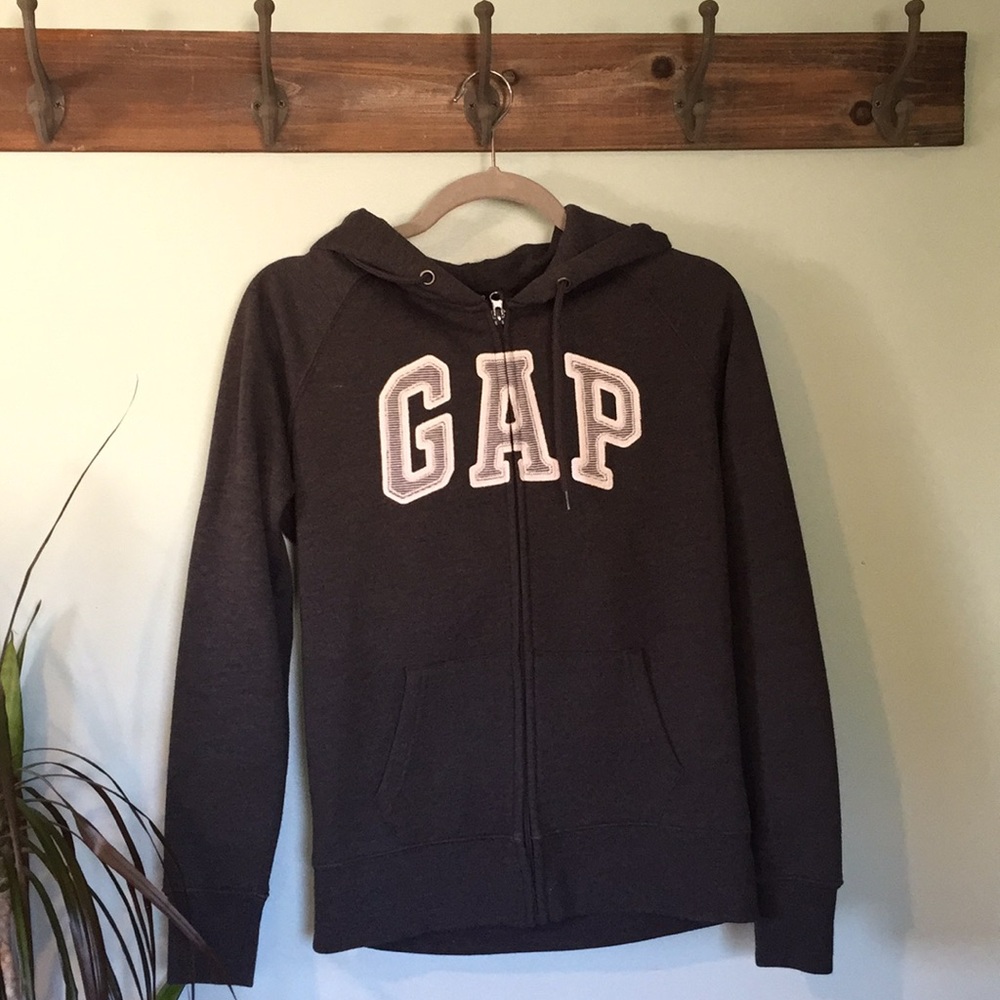 GAP full zip logo hoodie w gray stripe logo, S